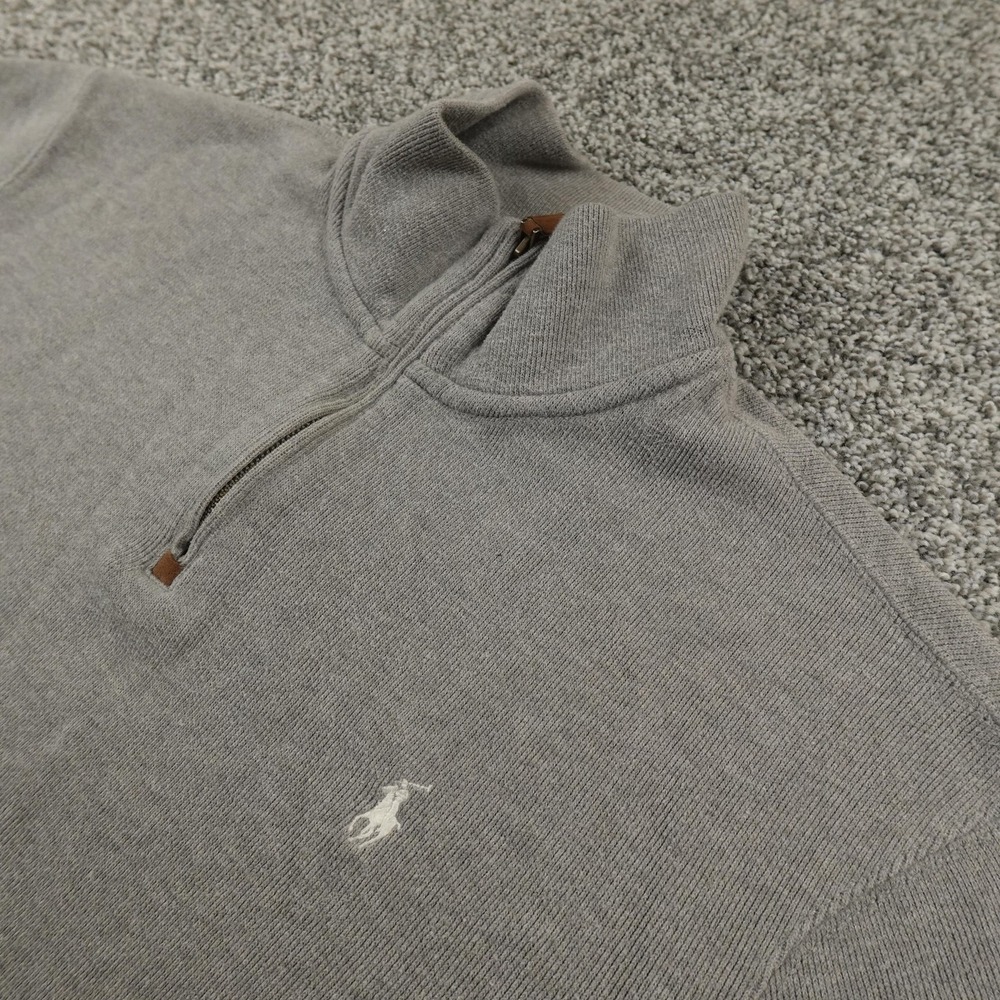 VTG Polo Ralph Lauren Sweater Mens XL‎ Gray Knit 1/4 Zip Mock Neck Pony Pullover